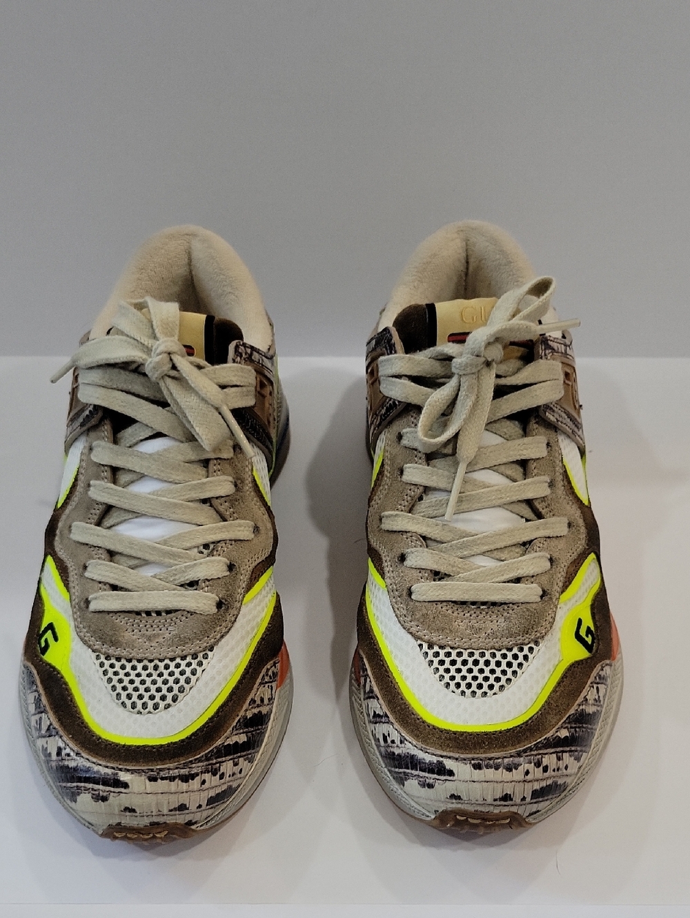 Gucci Women's Casual Runner Sneakers in Beige, White & Neon Yellow